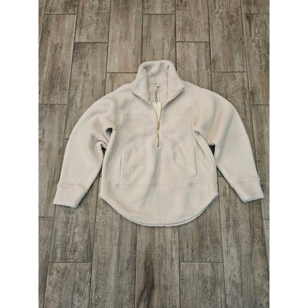 CALIA Seamed Sherpa 1/2 Zip Pullover Size M Cream NEW Fleece Mock‎ Neck Cozy - Picture 2 of 10